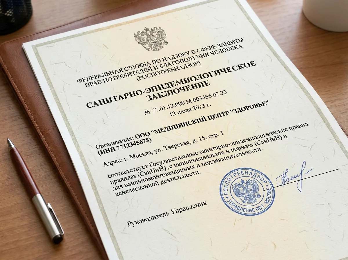 Сертификат соответствия санитарным нормам СанПиН для медицинской организации — официальный документ Роспотребнадзора, подтверждающий санитарную безопасность клиники